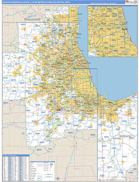 Chicago-Naperville-Elgin Metro Area Wall Map